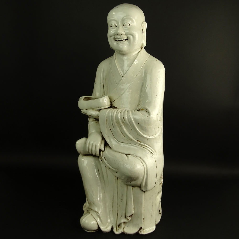 Large Antique Chinese Blanc de Chine Figure of a Monk.