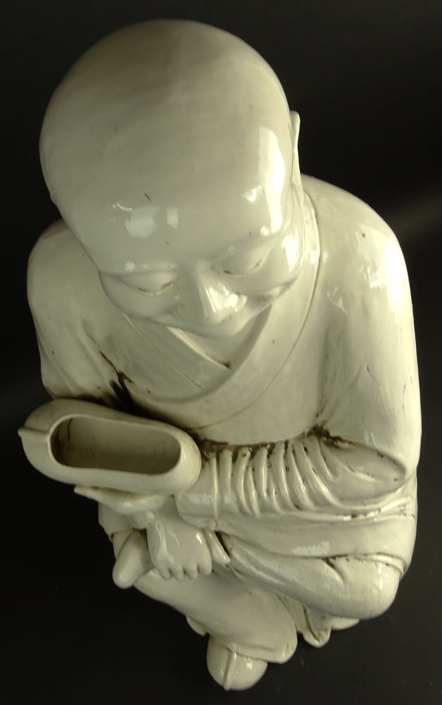 Large Antique Chinese Blanc de Chine Figure of a Monk.