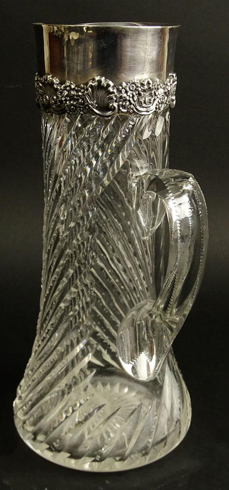 19/20th Century Tiffany & Co. Cut Crystal and Sterling Silver Pitcher. Monogrammed.