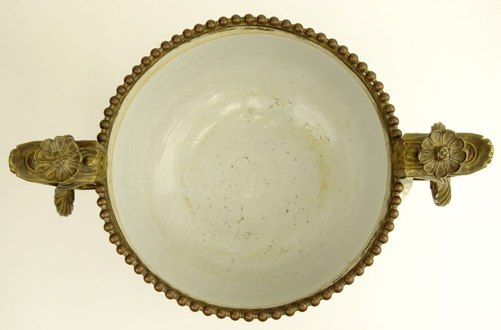 Ormolu Mounted 18th Century or Earlier Chinese Famille Rose Porcelain Handled Bowl.