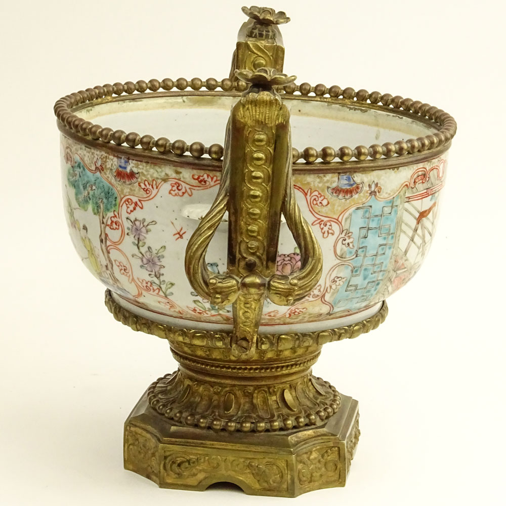 Ormolu Mounted 18th Century or Earlier Chinese Famille Rose Porcelain Handled Bowl.