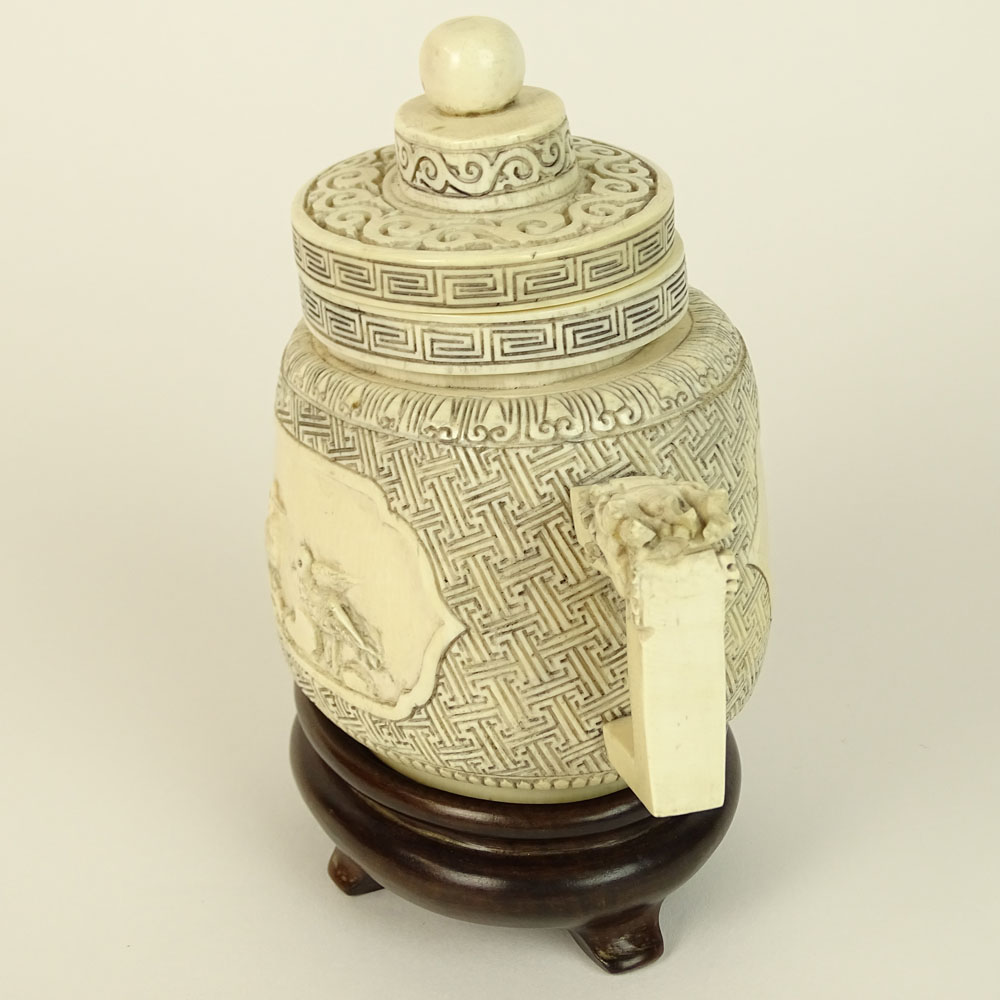 Antique Chinese Carved Ivory Teapot.