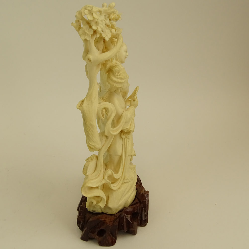 Mid 20th Century Chinese Carved Ivory Group, Maidens Under Tree. 