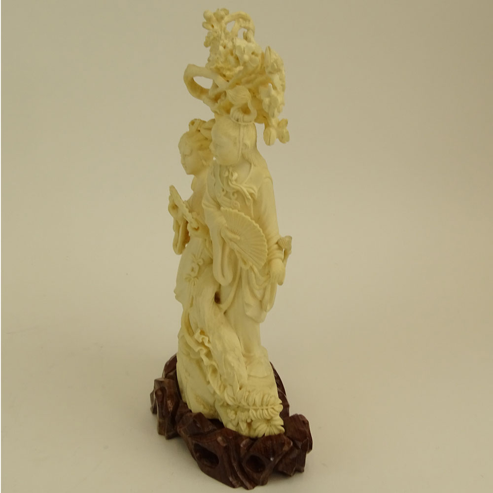 Mid 20th Century Chinese Carved Ivory Group, Maidens Under Tree. 