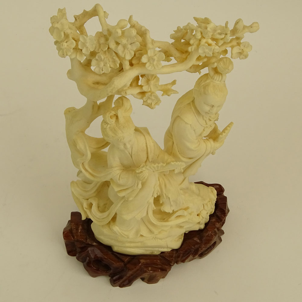 Mid 20th Century Chinese Carved Ivory Group, Maidens Under Tree. 