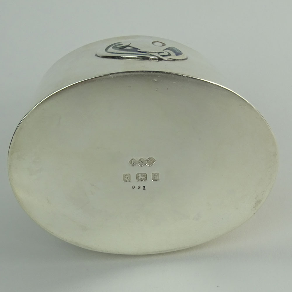 Liberty & Co. Art Nouveau Period Enameled Silver Tea Caddy, Possibly Archibald Knox.