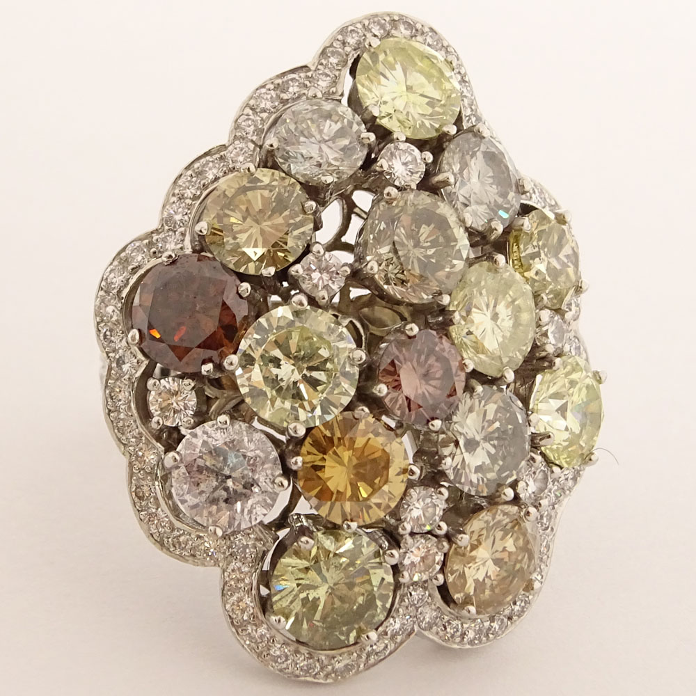 Approx. 14.50 Carat Diamond and 18 Karat White Gold Cluster Ring set with 12.0 Carat Multi-color Diamond and 2.50 Carat Round Brilliant Cut White Diamonds.