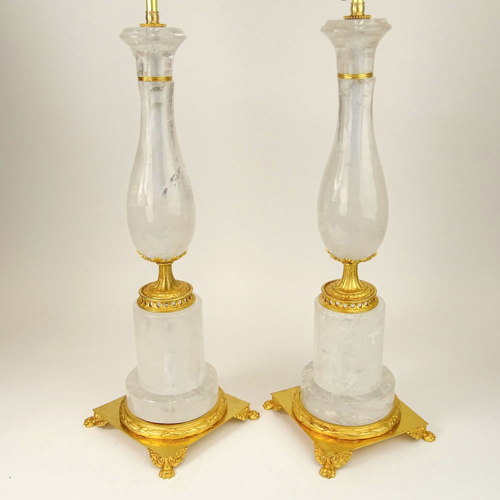 Large Pair of Rock Crystal & Dore Bronze Lamps. Unsigned.