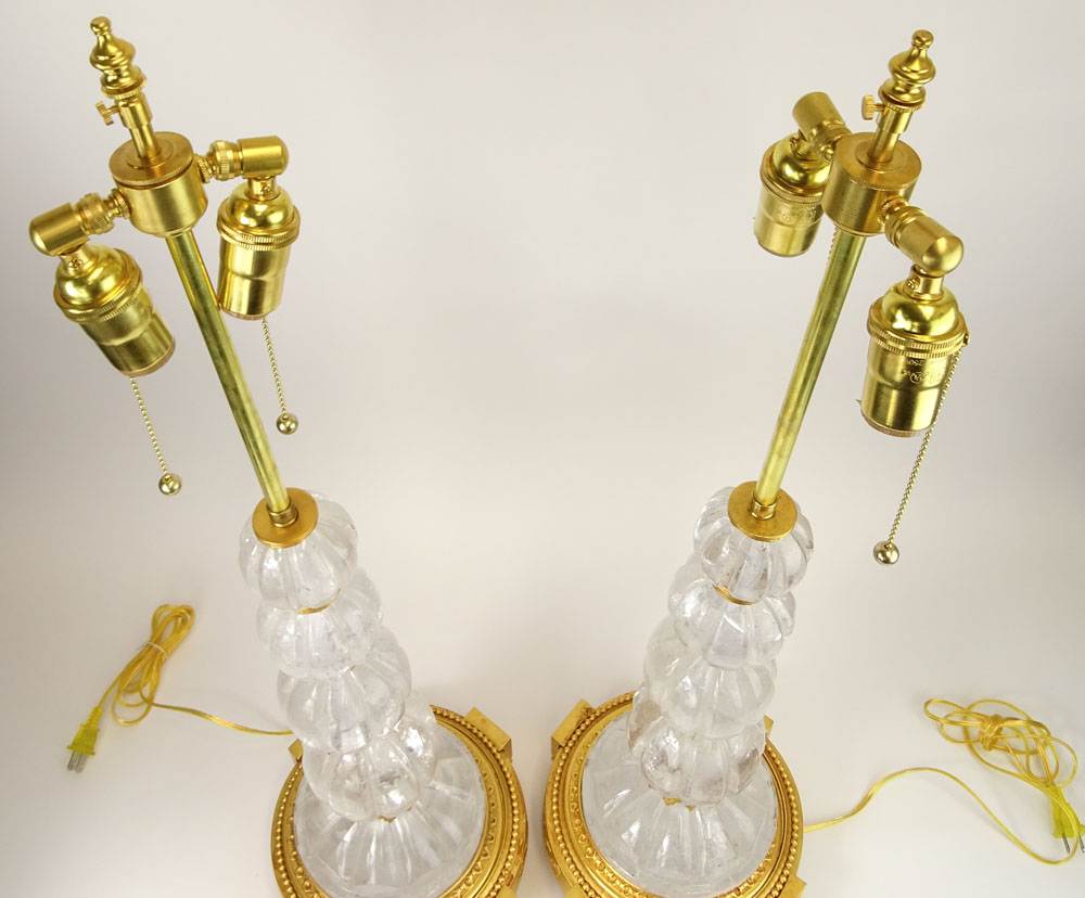 Large Pair of Rock Crystal & Dore Bronze Lamps.