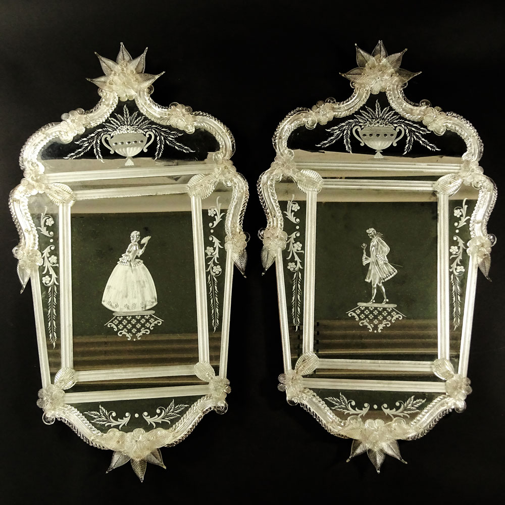 Pair of Early to Mid 20th Century Venetian Mirrors.