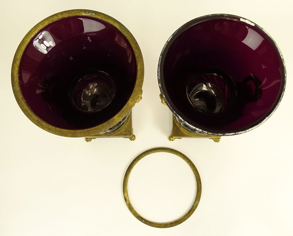 Pair of Neoclassical Russian Imperial Glass Gilt Bronze Mounted Amethyst Glass Vases.