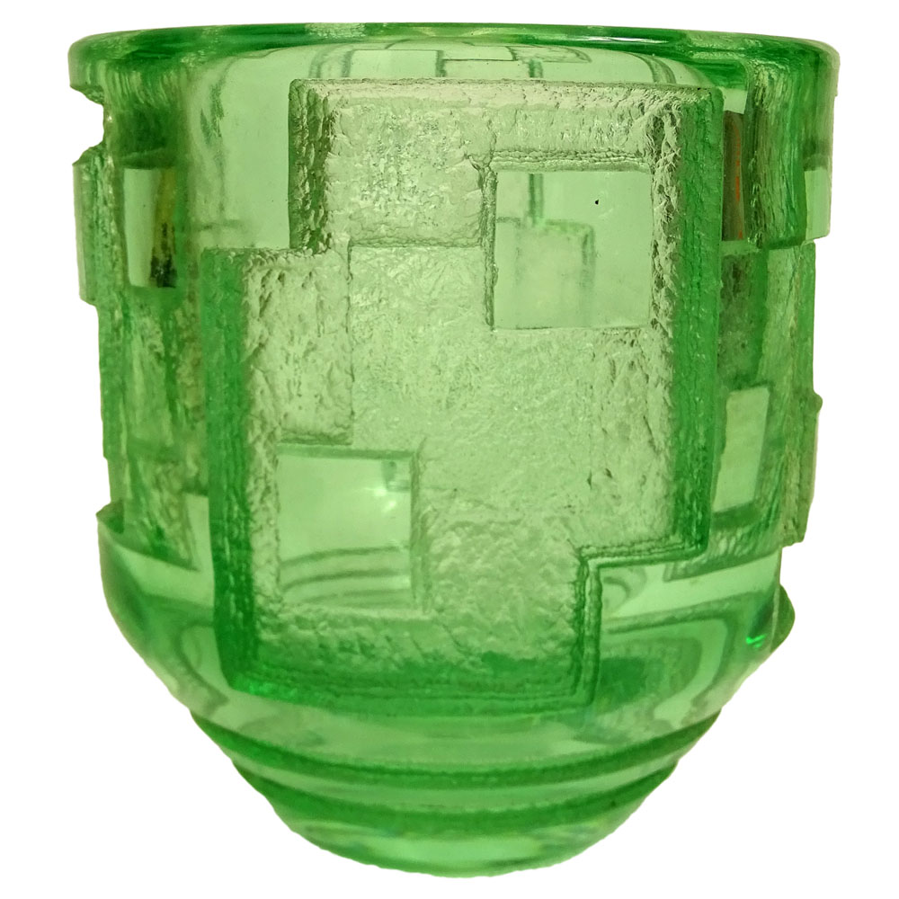 Daum Nancy France Art Deco Circa 1925-1930 Glass Vase with Deep Acid Etched Design.