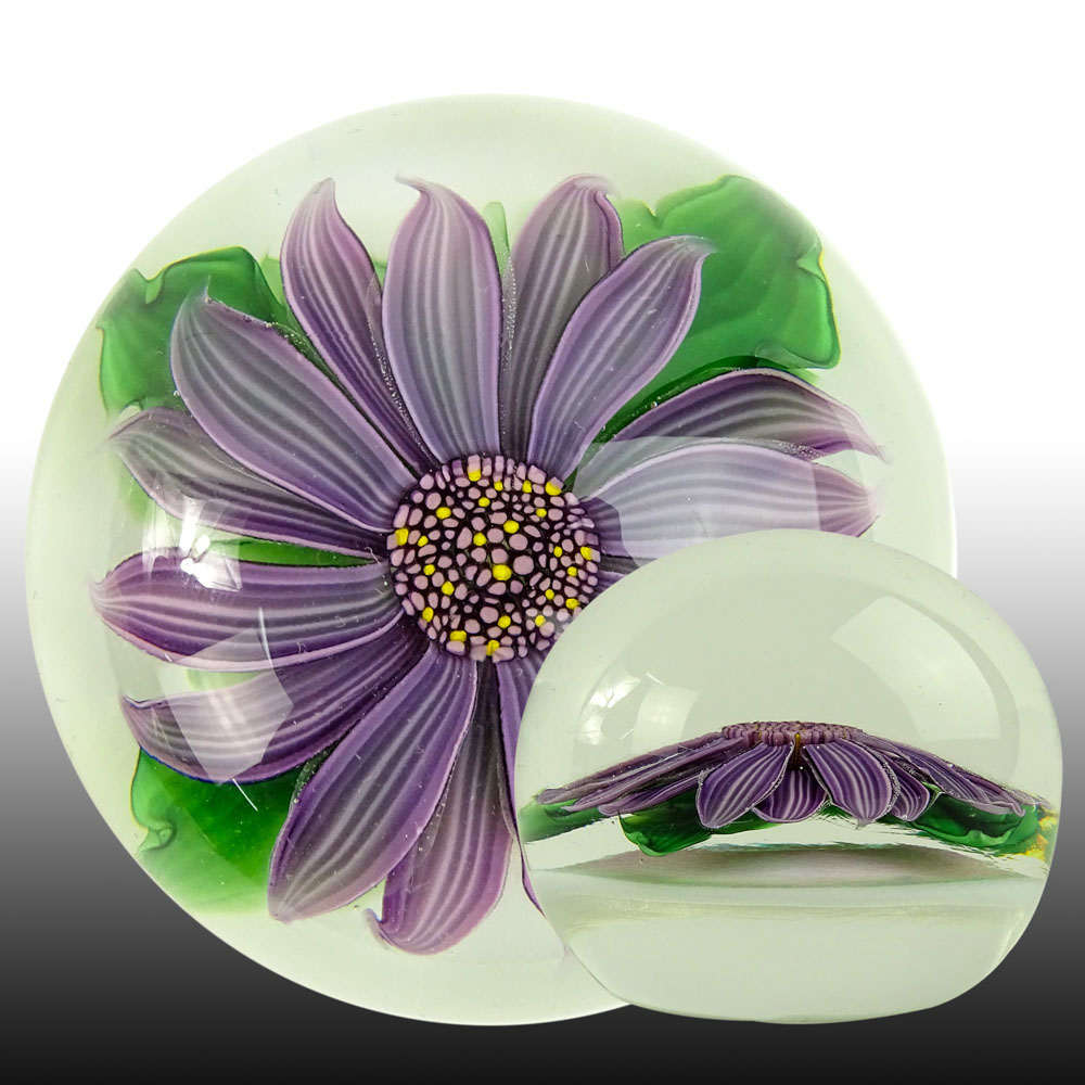 Steven Lundberg Vintage Amethyst Flower Paperweight, c 1983. 