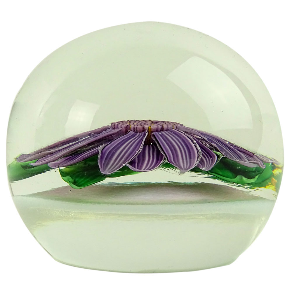 Steven Lundberg Vintage Amethyst Flower Paperweight, c 1983. 