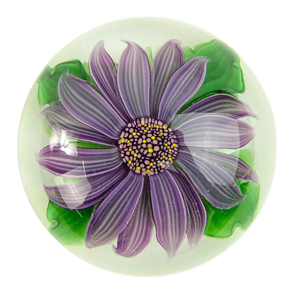 Steven Lundberg Vintage Amethyst Flower Paperweight, c 1983. 