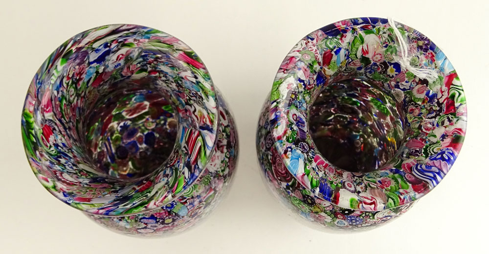 Pair of Extremely Rare Antique Clichy Scramble Millefiori Vases.