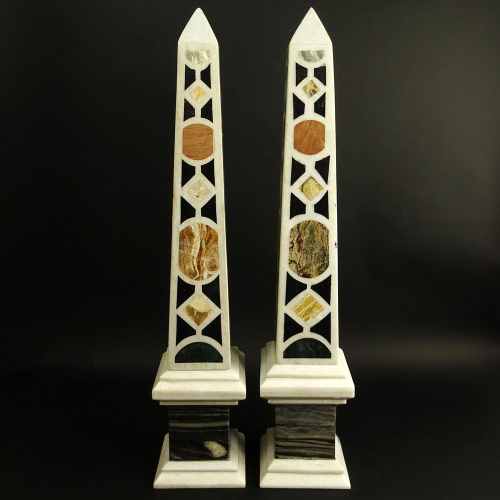 Pair 20th Century Italian Pietra Dura Marble Obelisks.