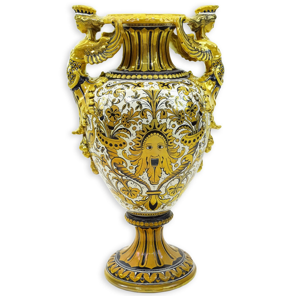 Large Vintage Italian Deruta Majolica Bolted Urn.