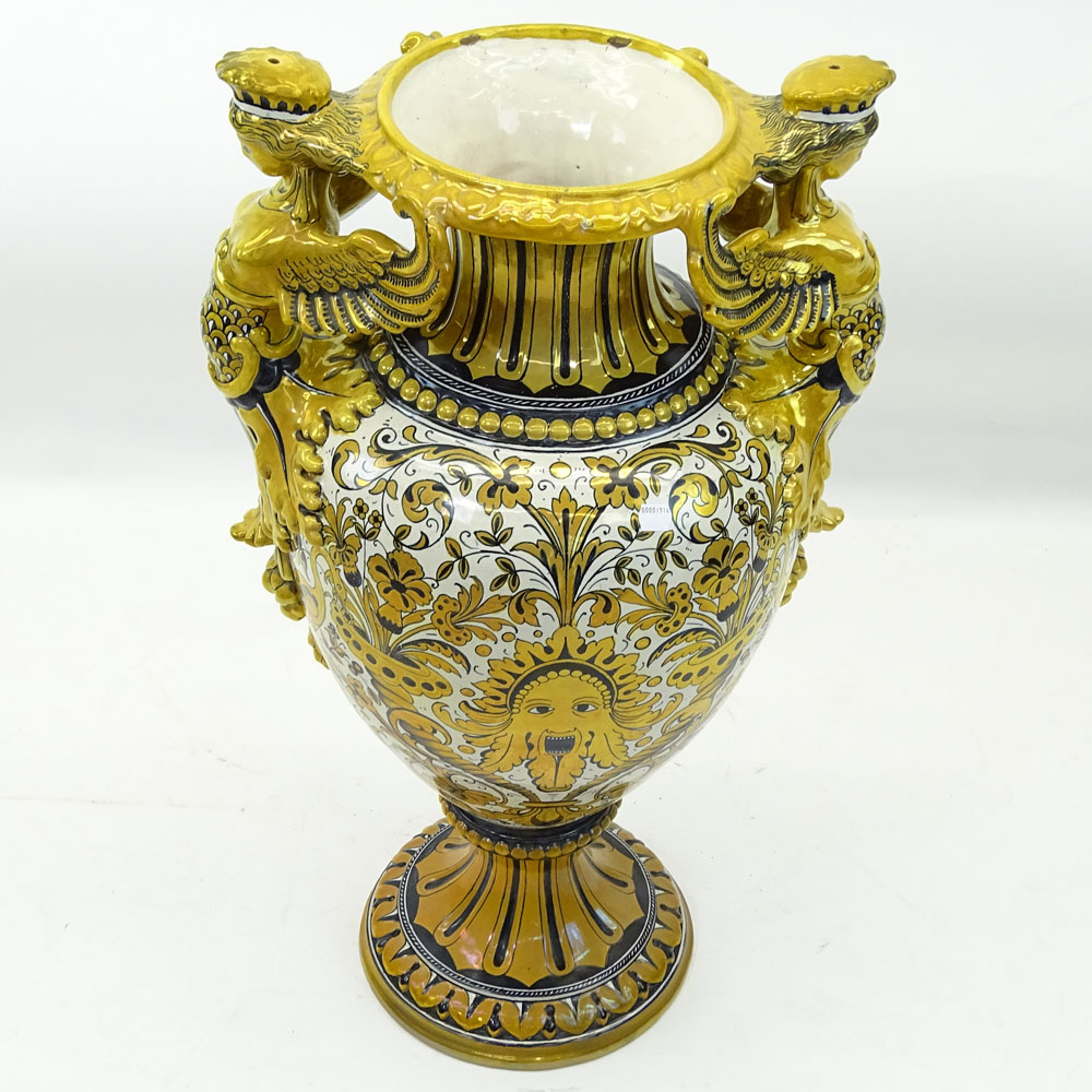 Large Vintage Italian Deruta Majolica Bolted Urn.