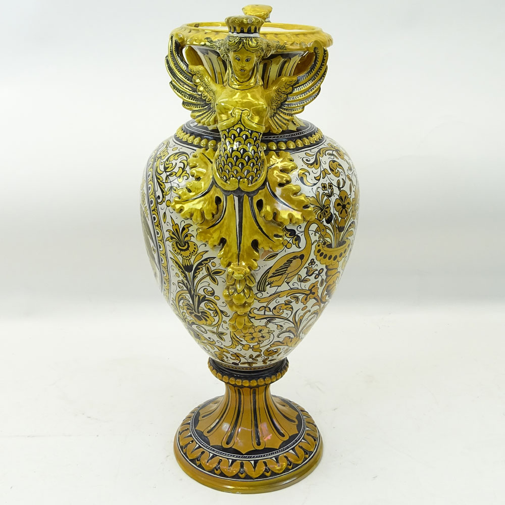 Large Vintage Italian Deruta Majolica Bolted Urn.