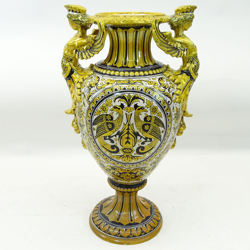 Large Vintage Italian Deruta Majolica Bolted Urn.