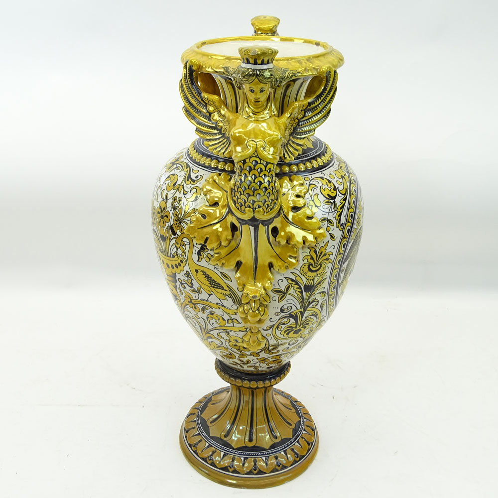 Large Vintage Italian Deruta Majolica Bolted Urn.