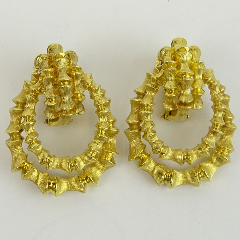 Pair of Vintage 14 Karat Yellow Gold Door Knocker style Earrings. Signed 14K.