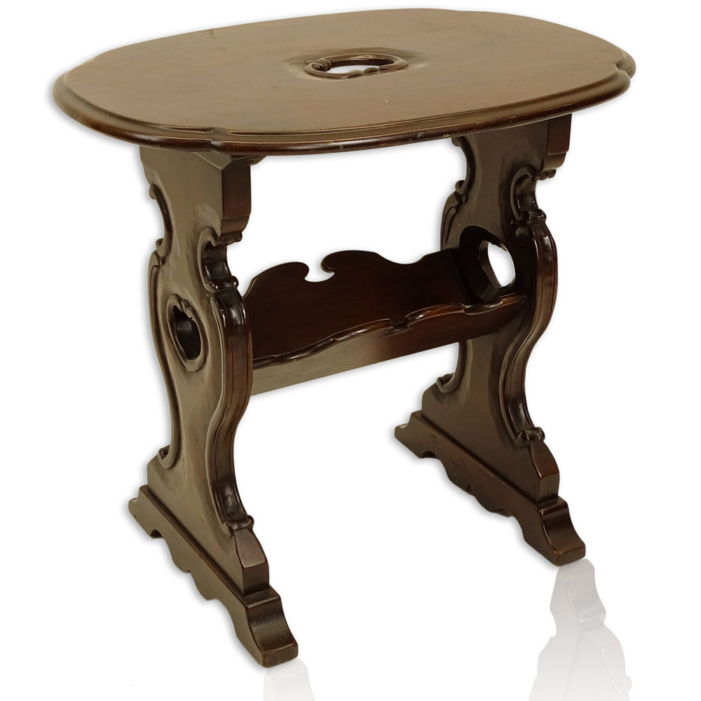 19th Century Italian Walnut Occasional Side Table with Book Holder Trestle.