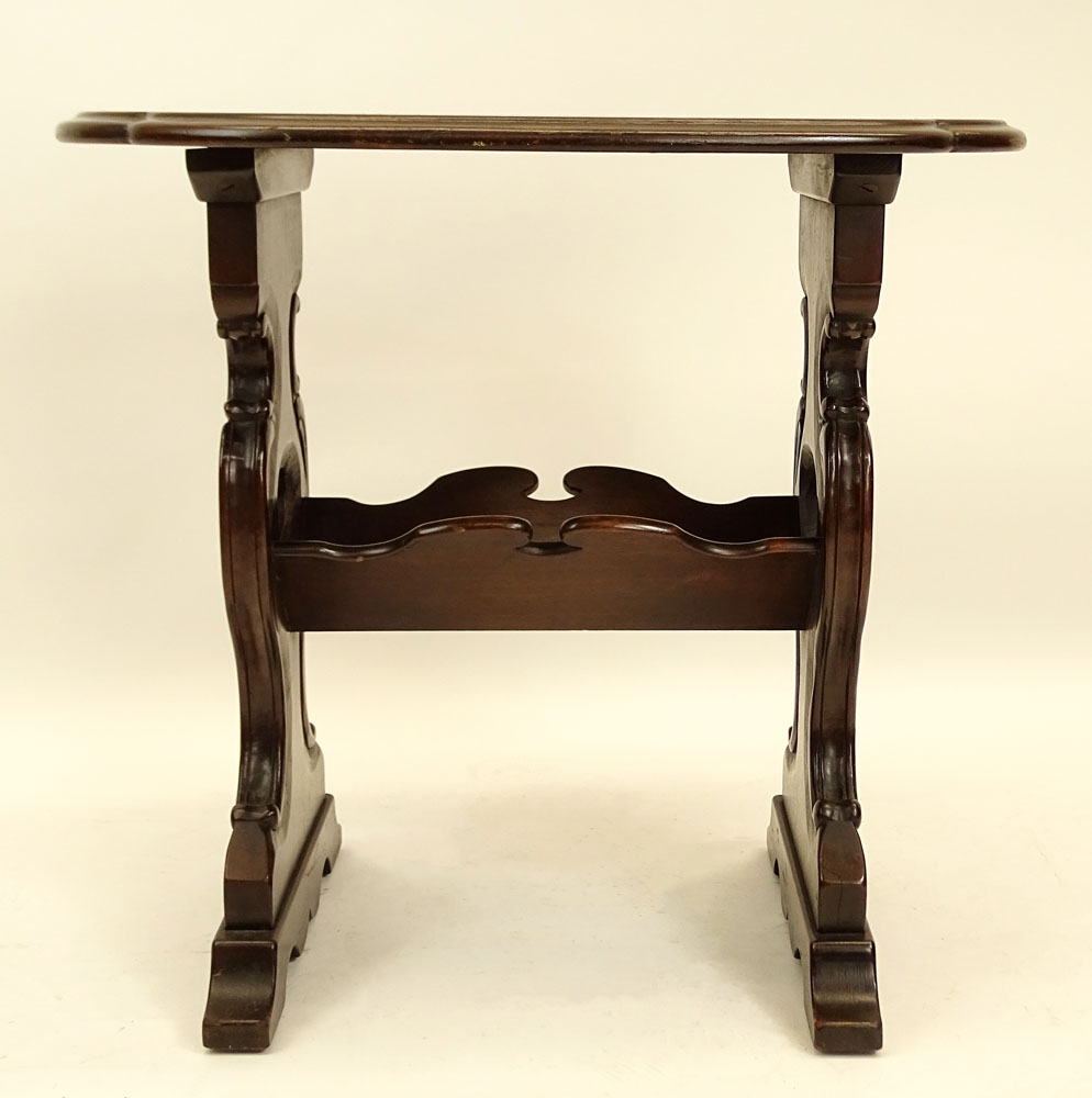 19th Century Italian Walnut Occasional Side Table with Book Holder Trestle.