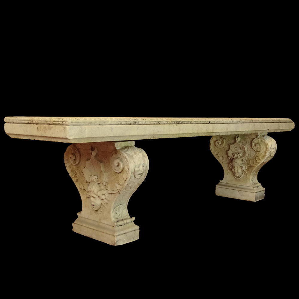 19th Century Carved Carrera Marble Garden Bench.