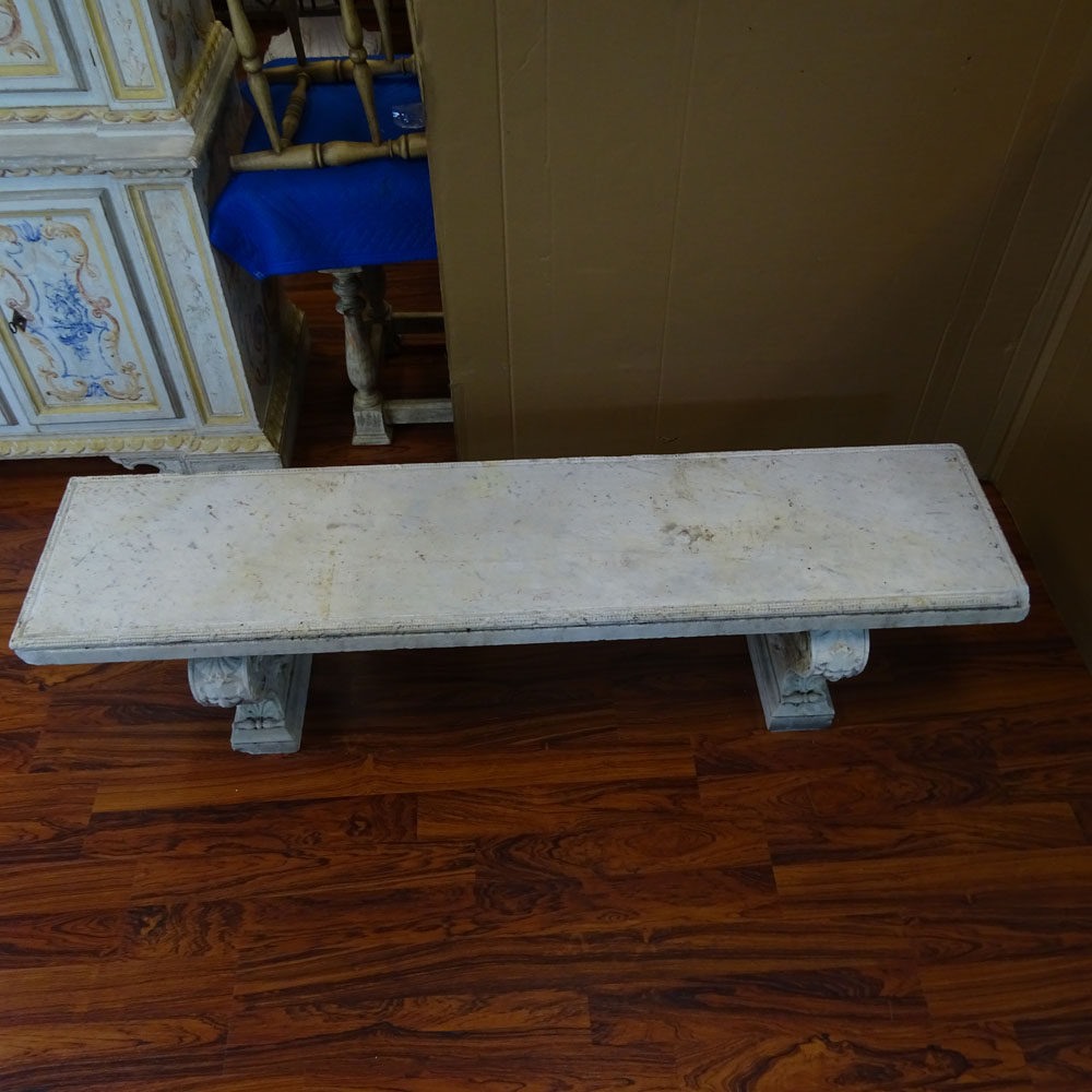 19th Century Carved Carrera Marble Garden Bench.