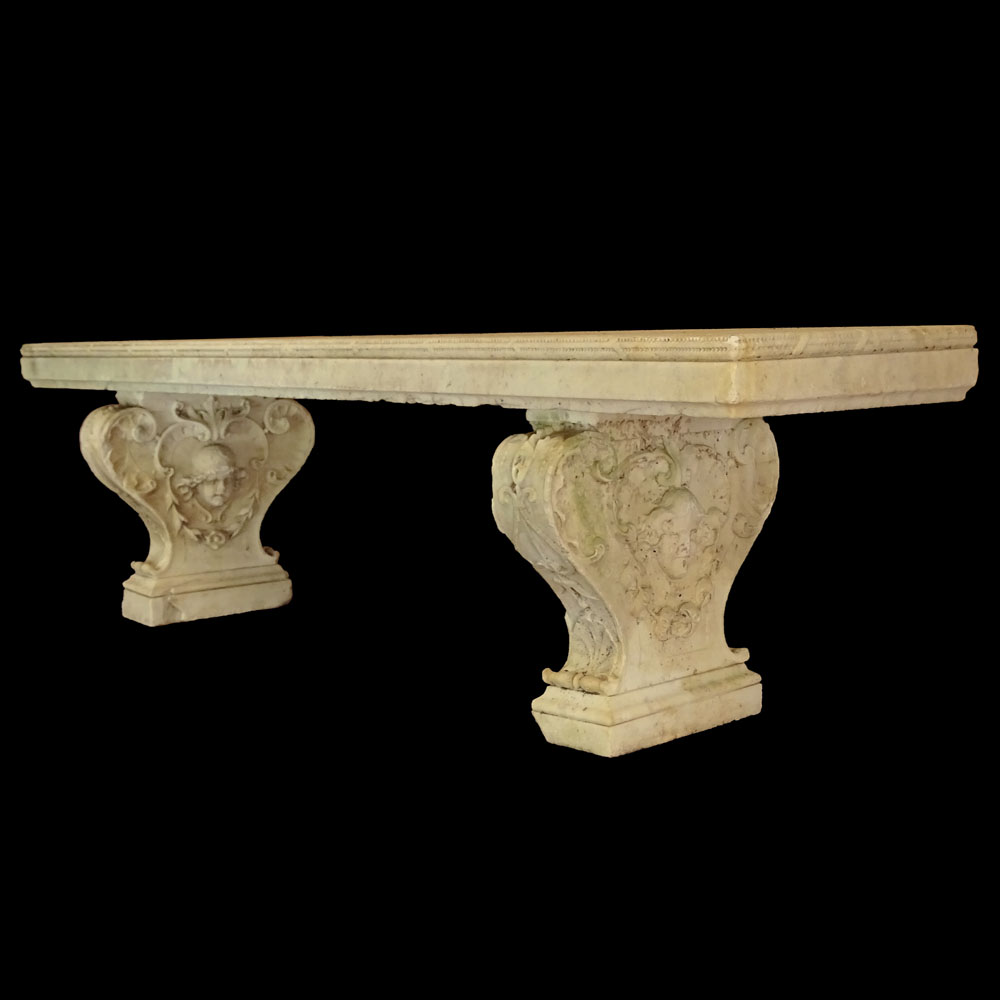 19th Century Carved Carrera  Marble Garden Bench.