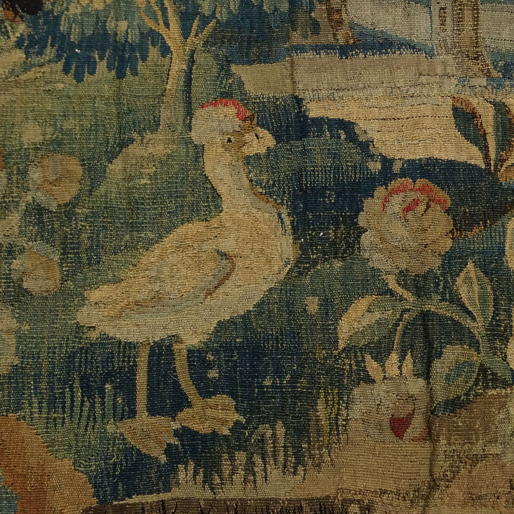 Large 17/18th Century Flemish Tapestry. Scene depicting a tree in landscape with buildings and animals. Lined.