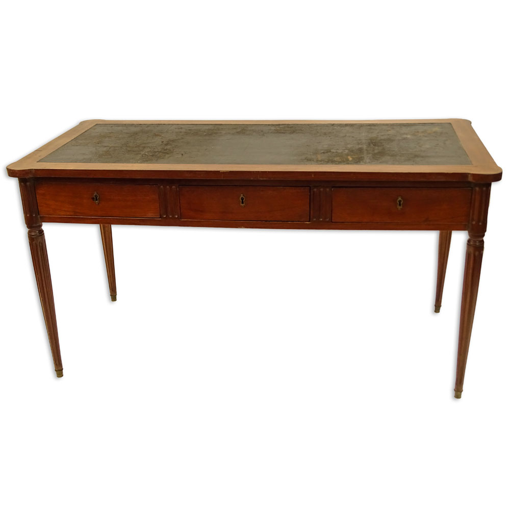 19th Century French Louis XVI style Mahogany Bureau Plat with Leather Top.