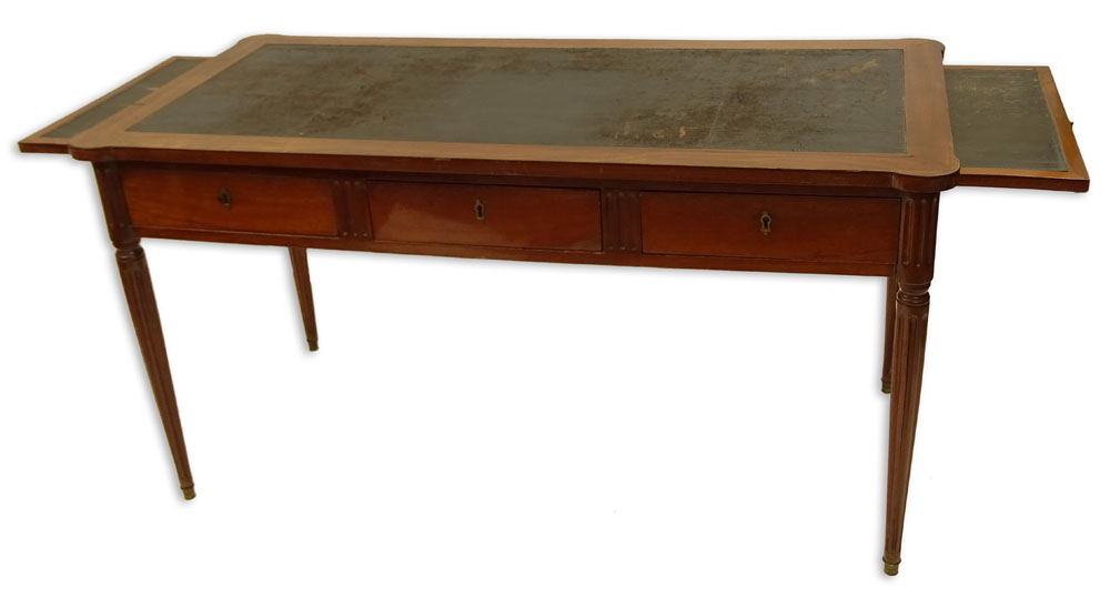 19th Century French Louis XVI style Mahogany Bureau Plat with Leather Top.
