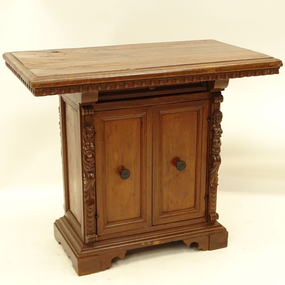 19th Century Walnut One Drawer, Two Door Cabinet Table.