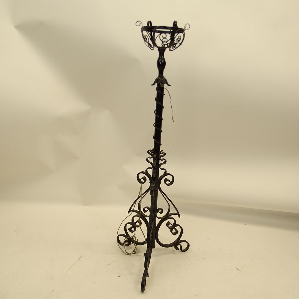 Antique Wrought Iron Torchiere, Now Wired.