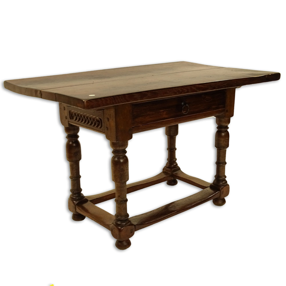 19th Century Italian Walnut Trestle Console Table With One Drawer.