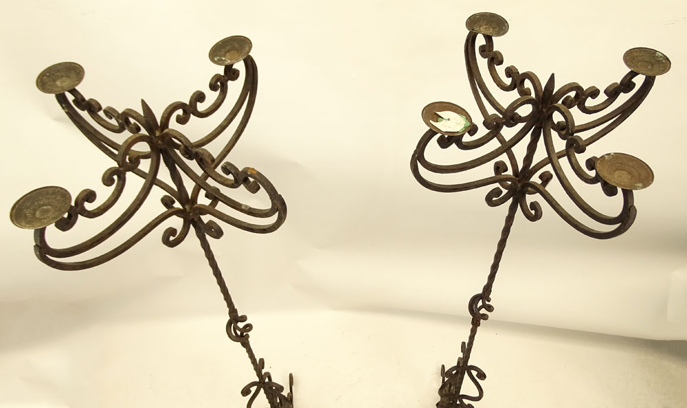 Pair Antique Italian Wrought Iron Torchieres.