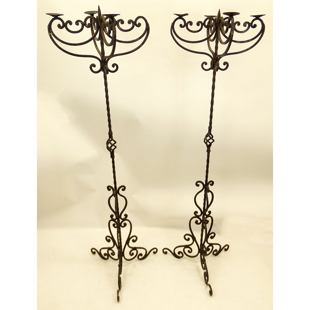 Pair Antique Italian Wrought Iron Torchieres.