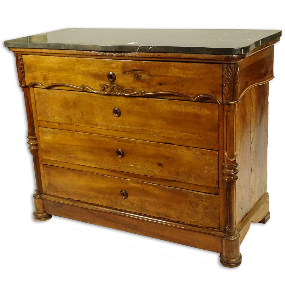 Large Mid 19th Century Italian Walnut Commode With Later Added Limestone Top.