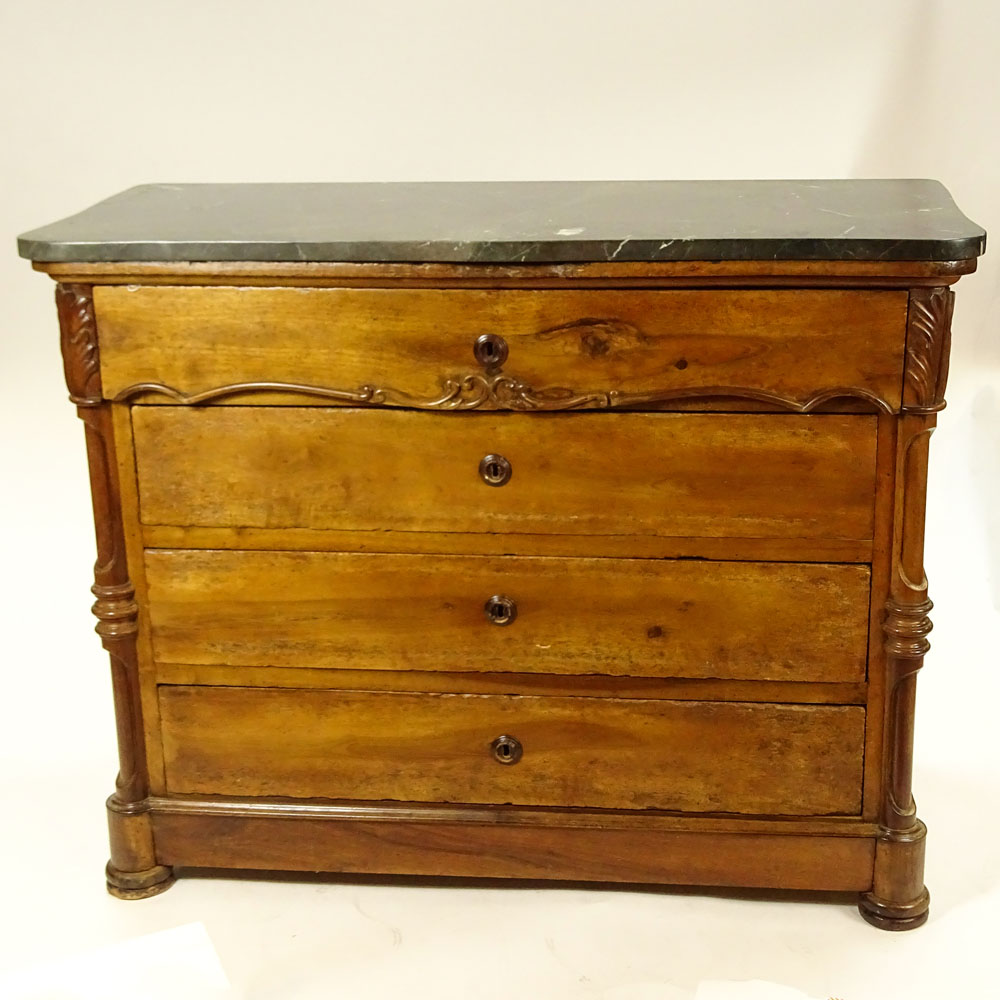 Large Mid 19th Century Italian Walnut Commode With Later Added Limestone Top.