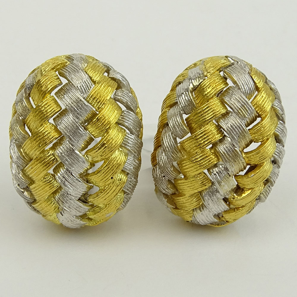 Pair of Vintage Italian 18 Karat Yellow and White Gold Earrings.