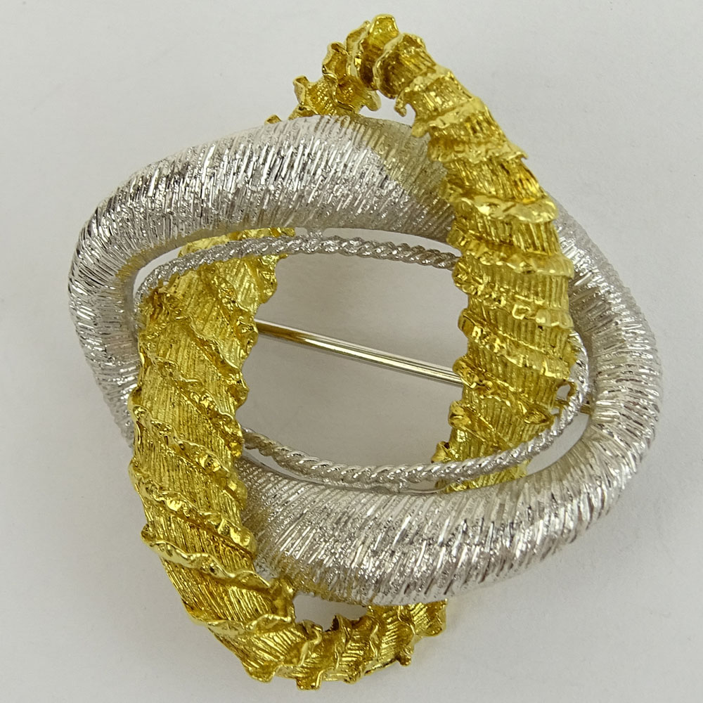 Vintage Italian 18 Karat Yellow and White Gold Brooch.