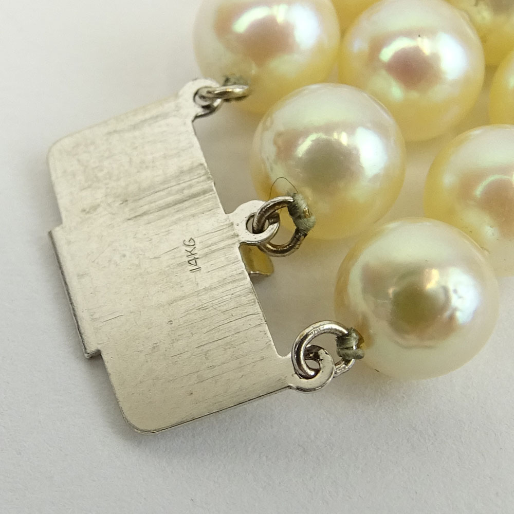 Vintage Three Strand Pearl and 14 Karat White Gold Bracelet.
