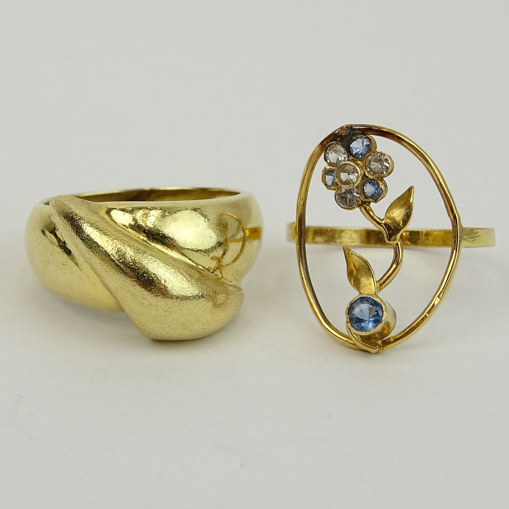 Two (2) Vintage 14 Karat Yellow Gold Rings, one set with small diamonds.