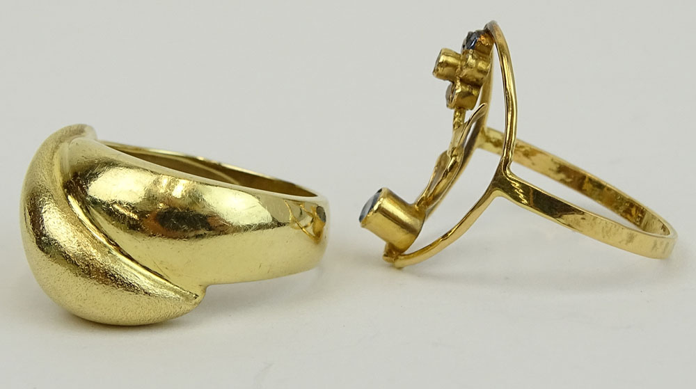 Two (2) Vintage 14 Karat Yellow Gold Rings, one set with small diamonds.