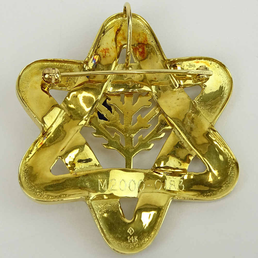 Vintage 14 Karat Yellow Gold Jewish National Fund Star Pendant/Brooch with Sapphire Accent.