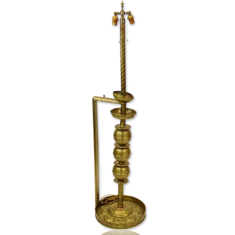 Vintage Moroccan Brass Floor Lamp. Possibly an oil lamp originally.