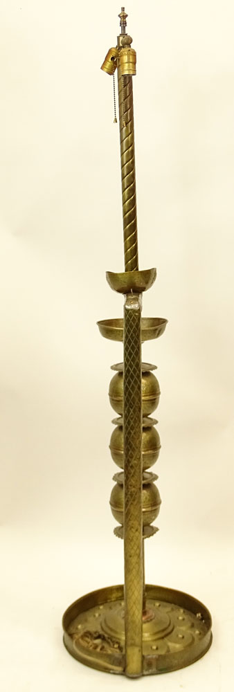 Vintage Moroccan Brass Floor Lamp. Possibly an oil lamp originally.